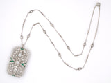 42897 - Art Deco Platinum Diamond Emerald Pin Pendant