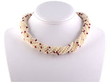 42928 - SOLD - Circa 1950 Gold Burma Ruby Akoya Pearl Torsade Necklace