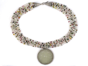 42982 - Silver Nephrite Jade Tourmaline Bead Necklace