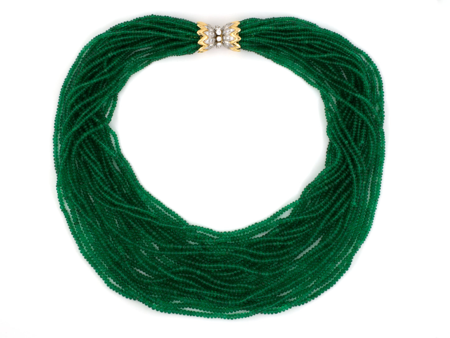 42994 - Schlumberger Tiffany Masse Platinum Gold Diamond Emerald Turquoise Pearl Nesting Torsade Necklace