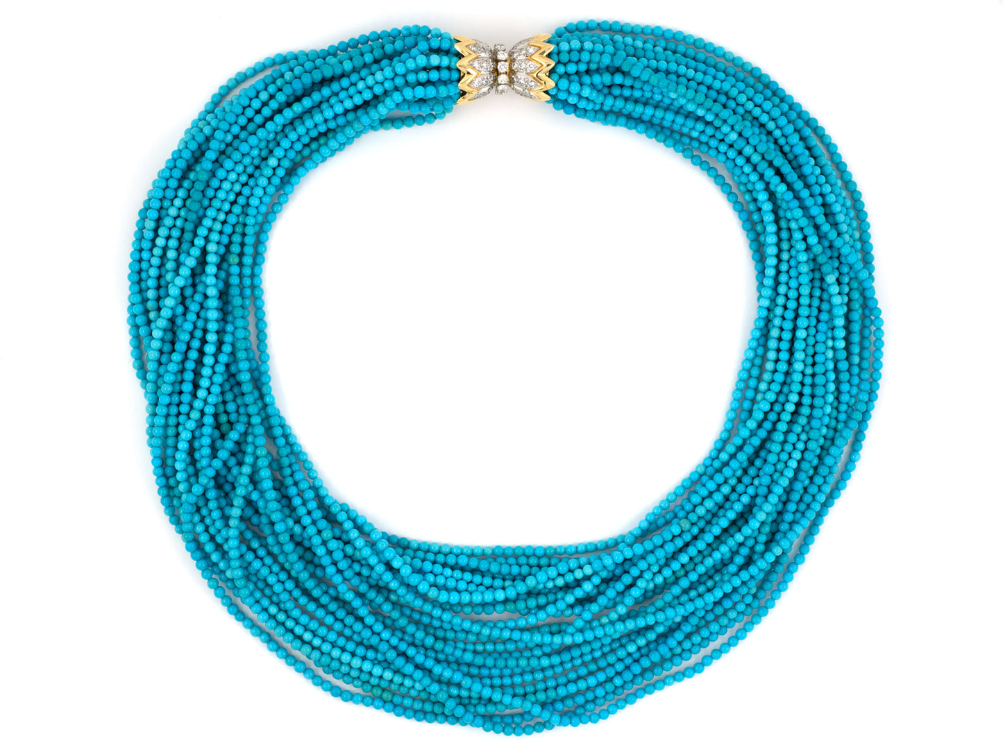 42994 - Schlumberger Tiffany Masse Platinum Gold Diamond Emerald Turquoise Pearl Nesting Torsade Necklace