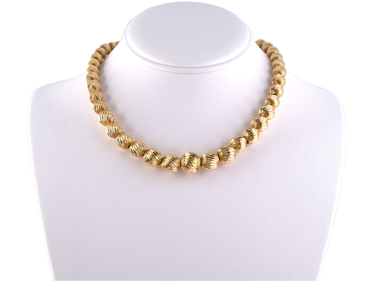 43011 - Circa 1950 Gold Corrugated Ball Necklace