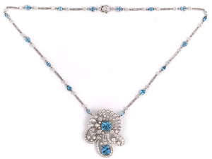 43036 - Circa 1950 Platinum Diamond Aqua Pendant Necklace