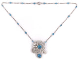 43036 - Circa 1950 Platinum Diamond Aqua Pendant Necklace