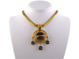 43042 - Victorian Circa 1870 Streeter E W Gold Agate Enamel Drop Dangle Locket Pendant Necklace