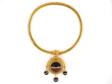 43042 - Victorian Circa 1870 Streeter E W Gold Agate Enamel Drop Dangle Locket Pendant Necklace