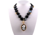 43069 - Victorian Gold Agate Cameo Pin Pendant Drop Dangle Necklace