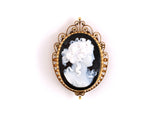 43069 - Victorian Gold Agate Cameo Pin Pendant Drop Dangle Necklace