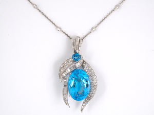 43102 - SOLD - Platinum Blue Topaz Diamond Necklace