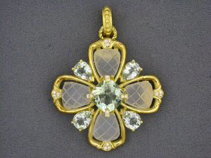 43138 - Judith Ripka Gold Diamond Rock Crystal Quartz Flower Pin Pendant