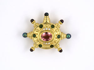 43144 - Judith Ripka Gold Diamond Tourmaline Pearl Galaxy Pin