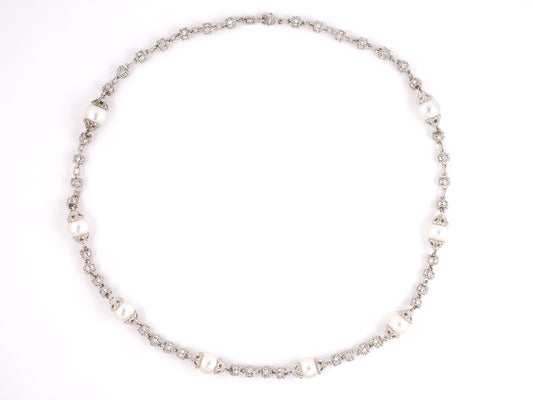 43145 - SOLD - Circa 2006 Judith Ripka Gold South Sea Pearl Diamond Necklace