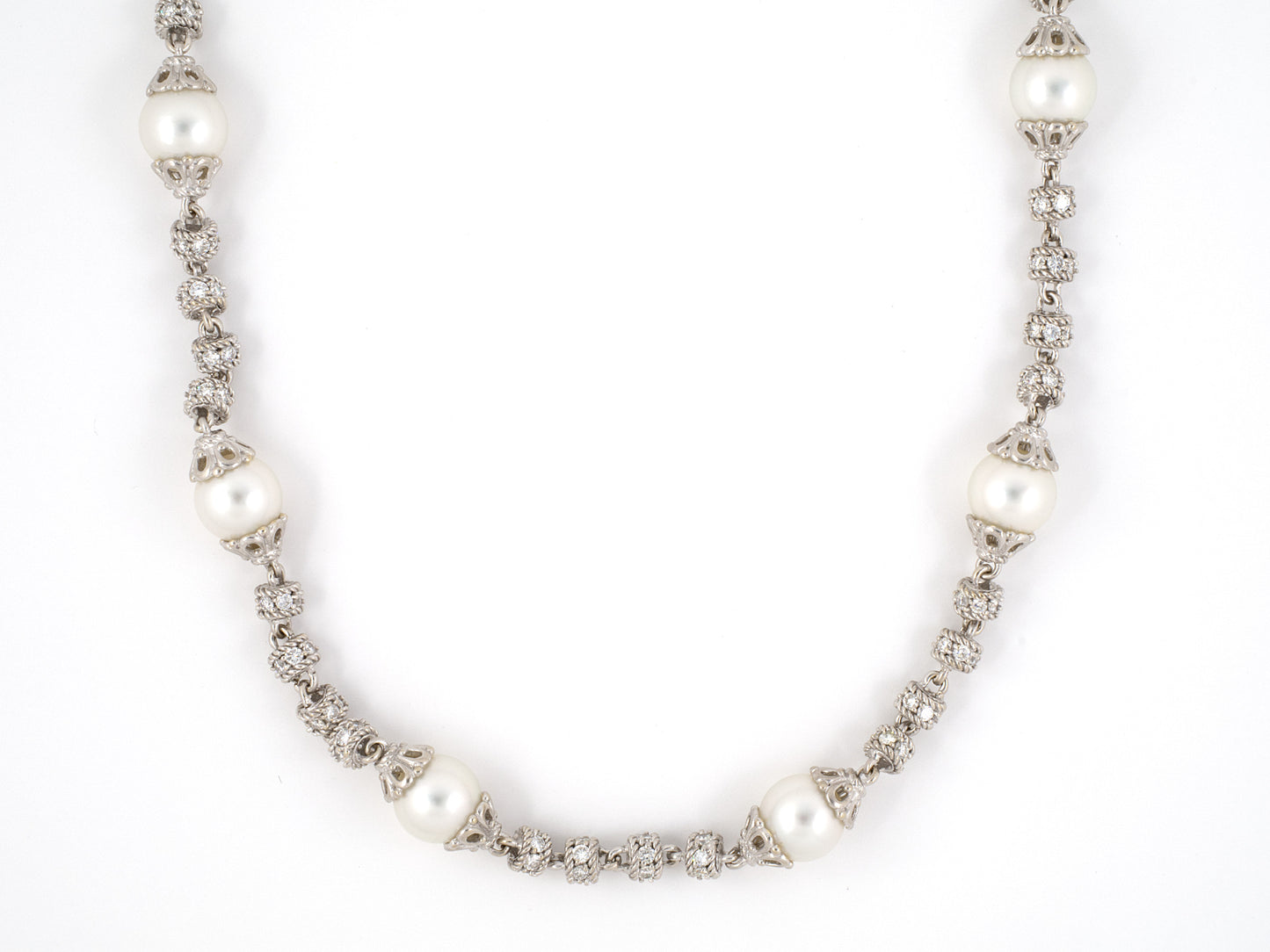 43145 - SOLD - Circa 2006 Judith Ripka Gold South Sea Pearl Diamond Necklace