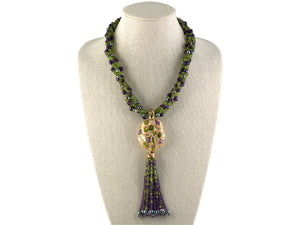 43149 - Gold Peridot Amethyst Pearl Flower Bird Pendant Necklace