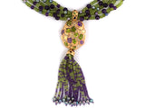 43149 - SOLD - Gold Peridot Amethyst Pearl Flower Bird Pendant Necklace