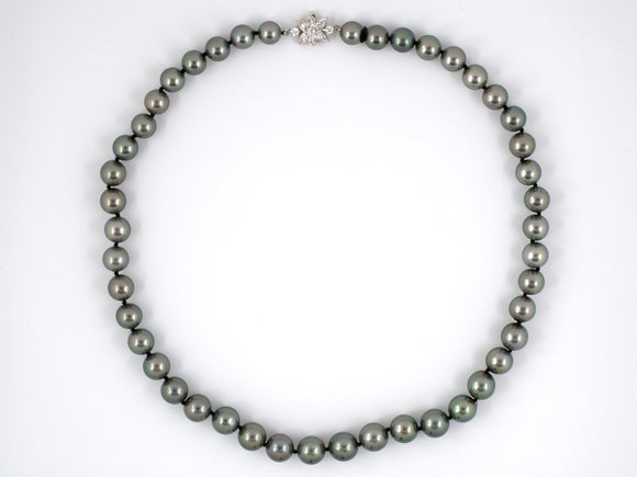 43192 - SOLD - Platinum Diamond Tahitian Black Pearl Necklace