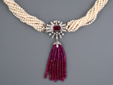 43198 - Circa 1950 Platinum Burma Ruby Diamond Pearl Torsade