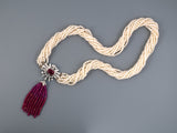 43198 - Circa 1950 Platinum Burma Ruby Diamond Pearl Torsade