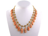 43200 - SOLD - Victorian Gold Coral Cameo Drop Dangle Festoon Necklace