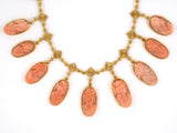 43200 - SOLD - Victorian Gold Coral Cameo Drop Dangle Festoon Necklace