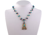 43214 - Platinum Diamond Amethyst Turquoise Drop Dangle Pendant Necklace