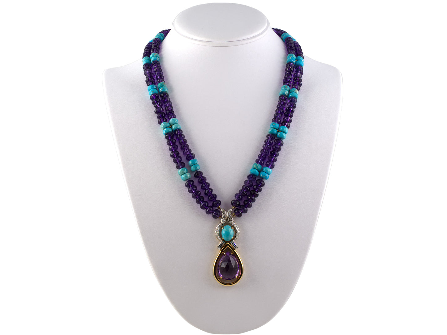 43240 - Turquoise Amethyst Necklace With Gold Diamond Pendant