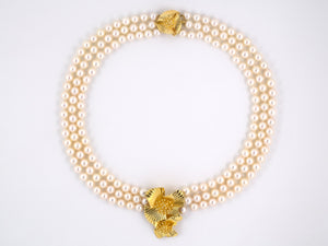 43246 - SOLD - Gold Pearl 3 Strand Necklace
