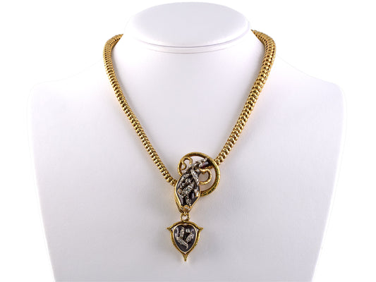 43290 - Victorian Circa 1845 Gold Silver Diamond Garnet Snake Necklace