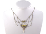 43330 - Art Nouveau Platinum Gold Diamond Pearl Enamel Necklace