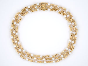 43360 - SOLD - Circa 2003 Bulgari Passo Doppio Gold Pearl Choker Necklace