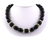 43377 - Circa 1991 Gold Diamond Onyx Beads Rondel Necklace