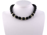 43377 - Circa 1991 Gold Diamond Onyx Beads Rondel Necklace