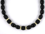 43377 - Circa 1991 Gold Diamond Onyx Beads Rondel Necklace