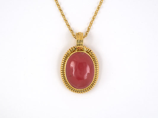 43399 - Gold Rhodochrosite Oval Pendant Necklace