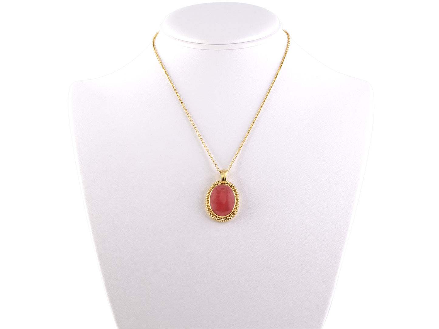 43399 - Gold Rhodochrosite Oval Pendant Necklace