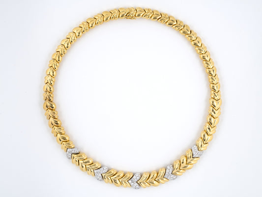 43449 - SOLD - Circa 1980 Gold Diamond Corrugated Heart Necklace