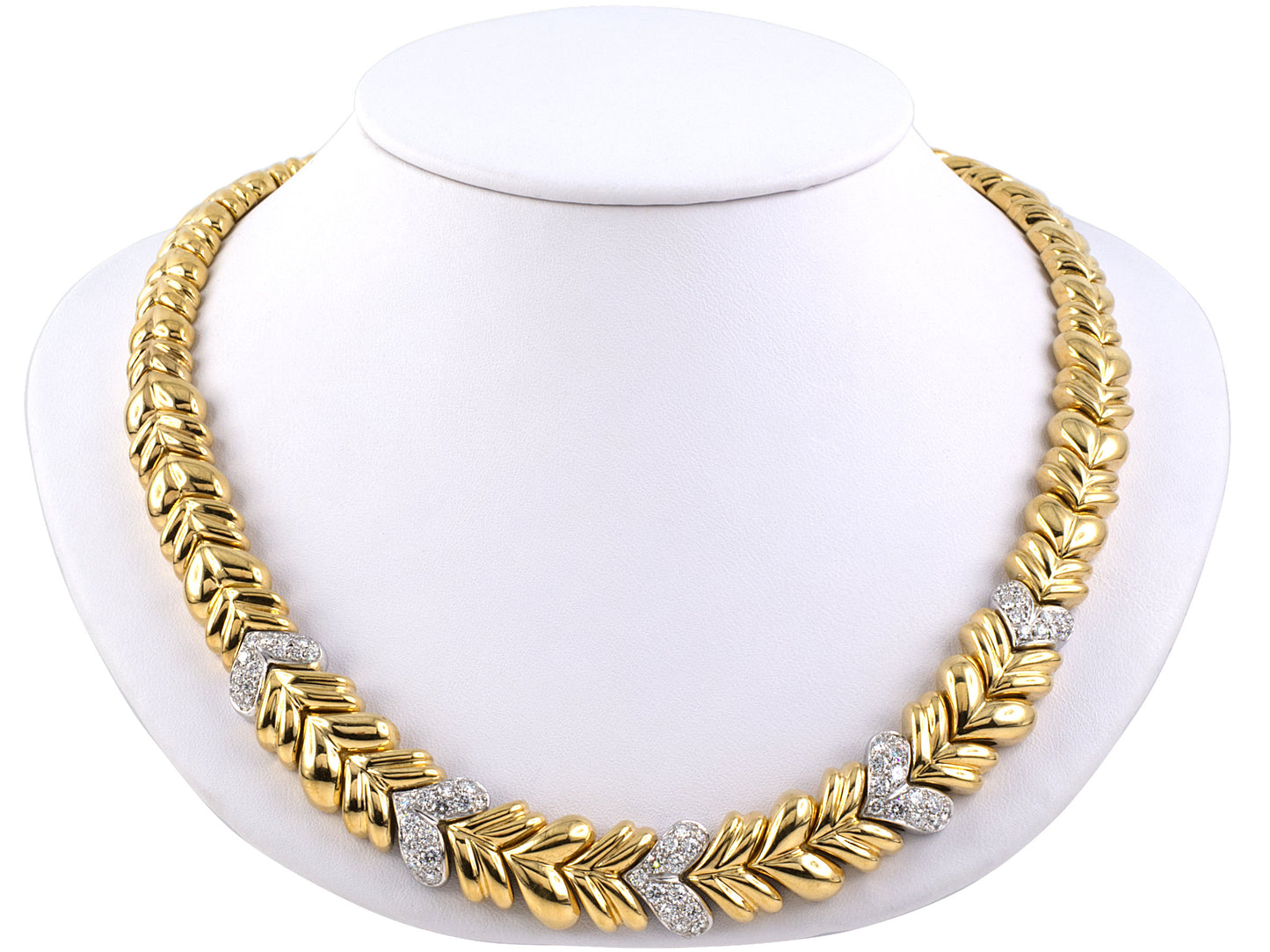 43449 - SOLD - Circa 1980 Gold Diamond Corrugated Heart Necklace