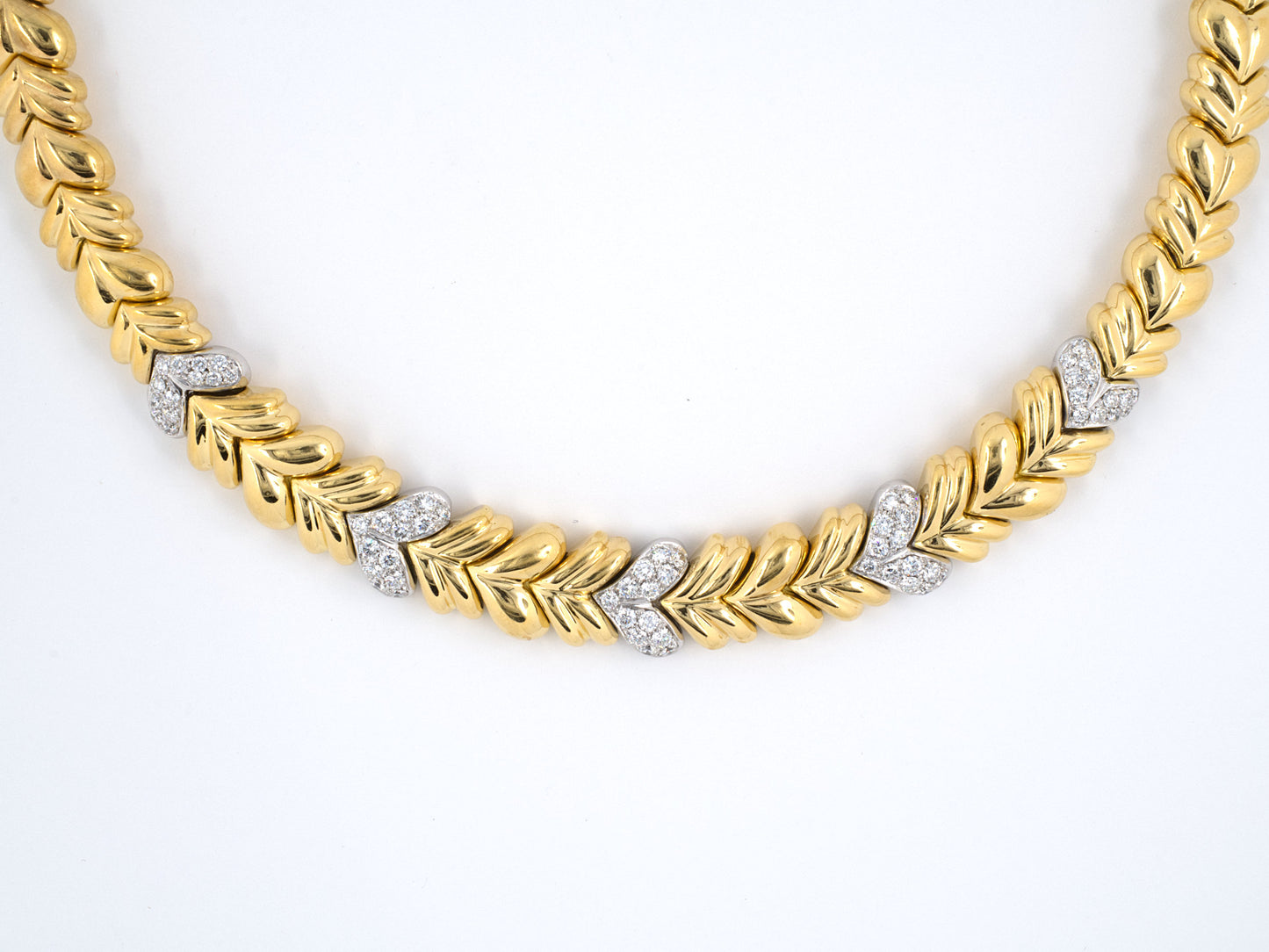 43449 - SOLD - Circa 1980 Gold Diamond Corrugated Heart Necklace