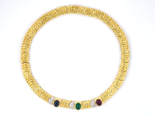 43491 - Cassis Gold Ruby Emerald Sapphire Diamond Necklace