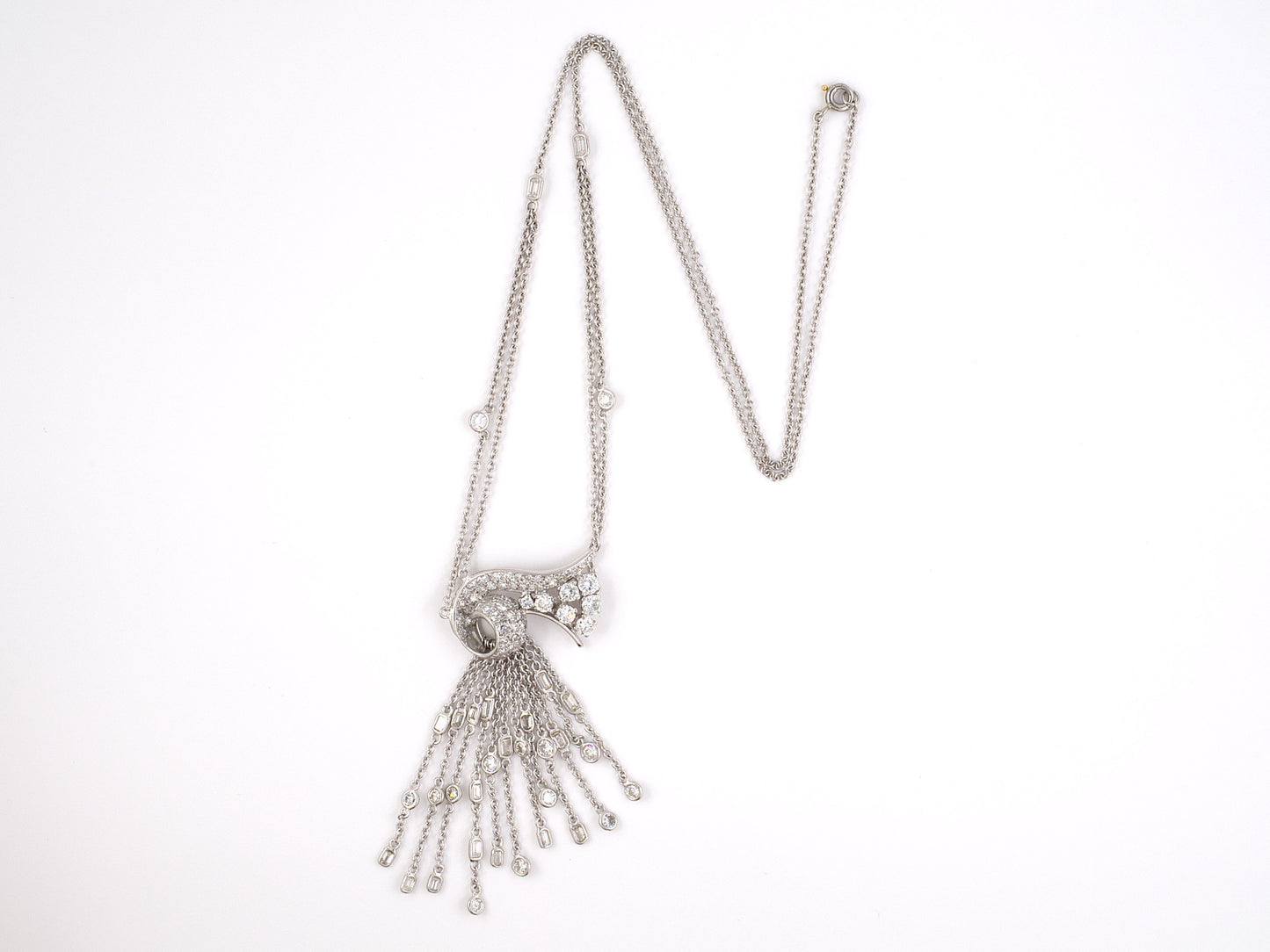 43558 - Platinum Diamond Ribbon Bow Bib Necklace