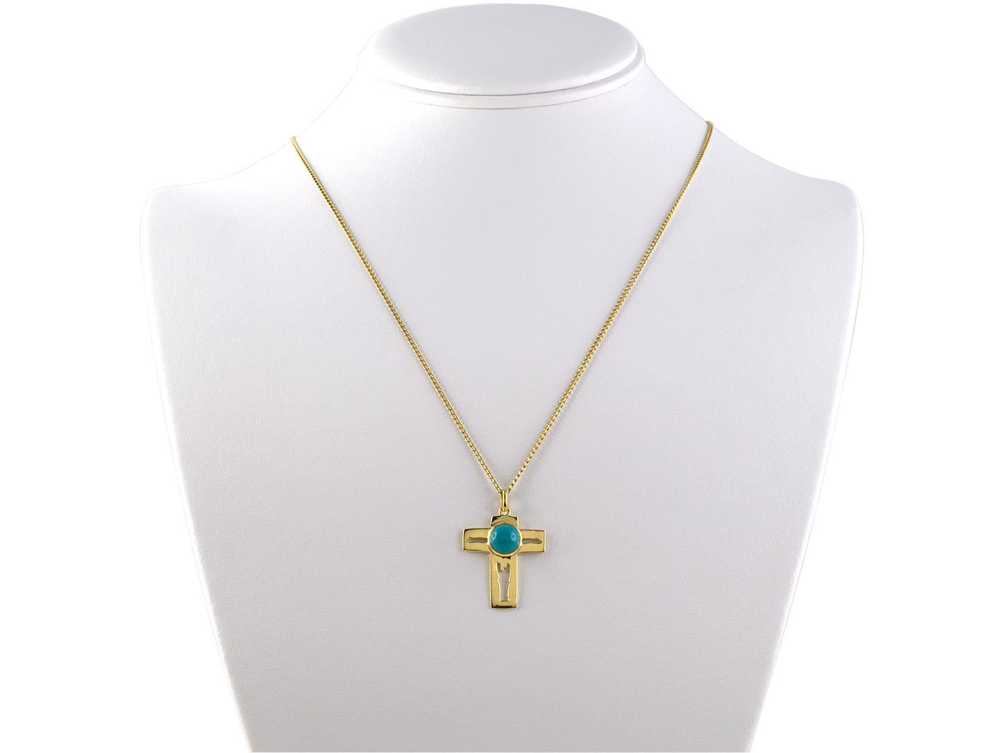 43561 - Gold Turquoise Cross Pendant Necklace