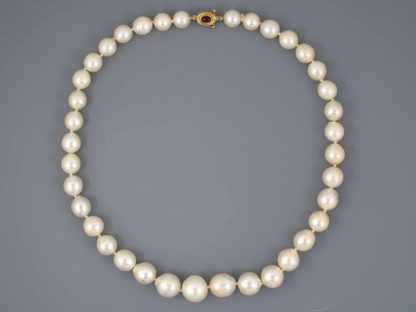43569 - SOLD - Gold Ruby Sapphire South Sea Pearl Necklace