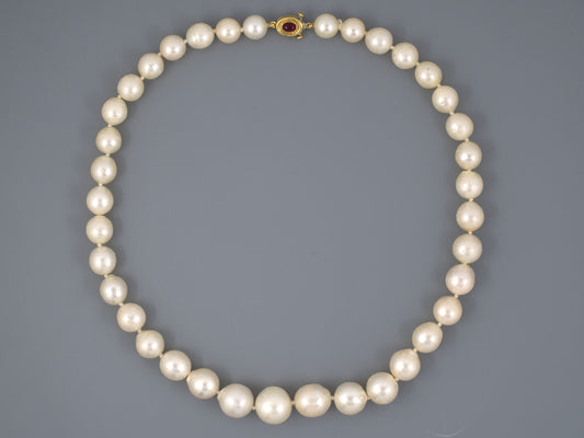43569 - SOLD - Gold Ruby Sapphire South Sea Pearl Necklace
