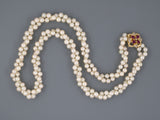 43571 - SOLD - Gold Ruby Diamond 2 Strand Pearl Necklace