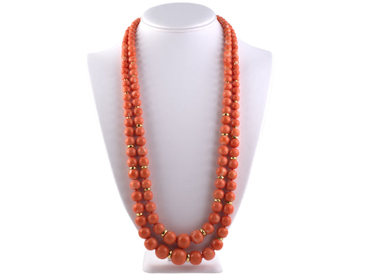 43574 - Victorian Gold Diamond Coral Necklace