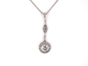 43584 - SOLD - Platinum Diamond Merry Widow Navette Shape Drop Pendant Necklace