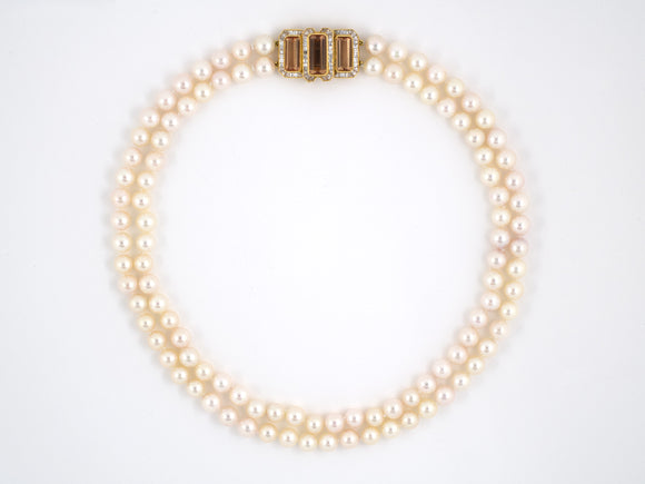 43628 - Circa 1980s Albert Pujol Gold Pearl Topaz Diamond Necklace