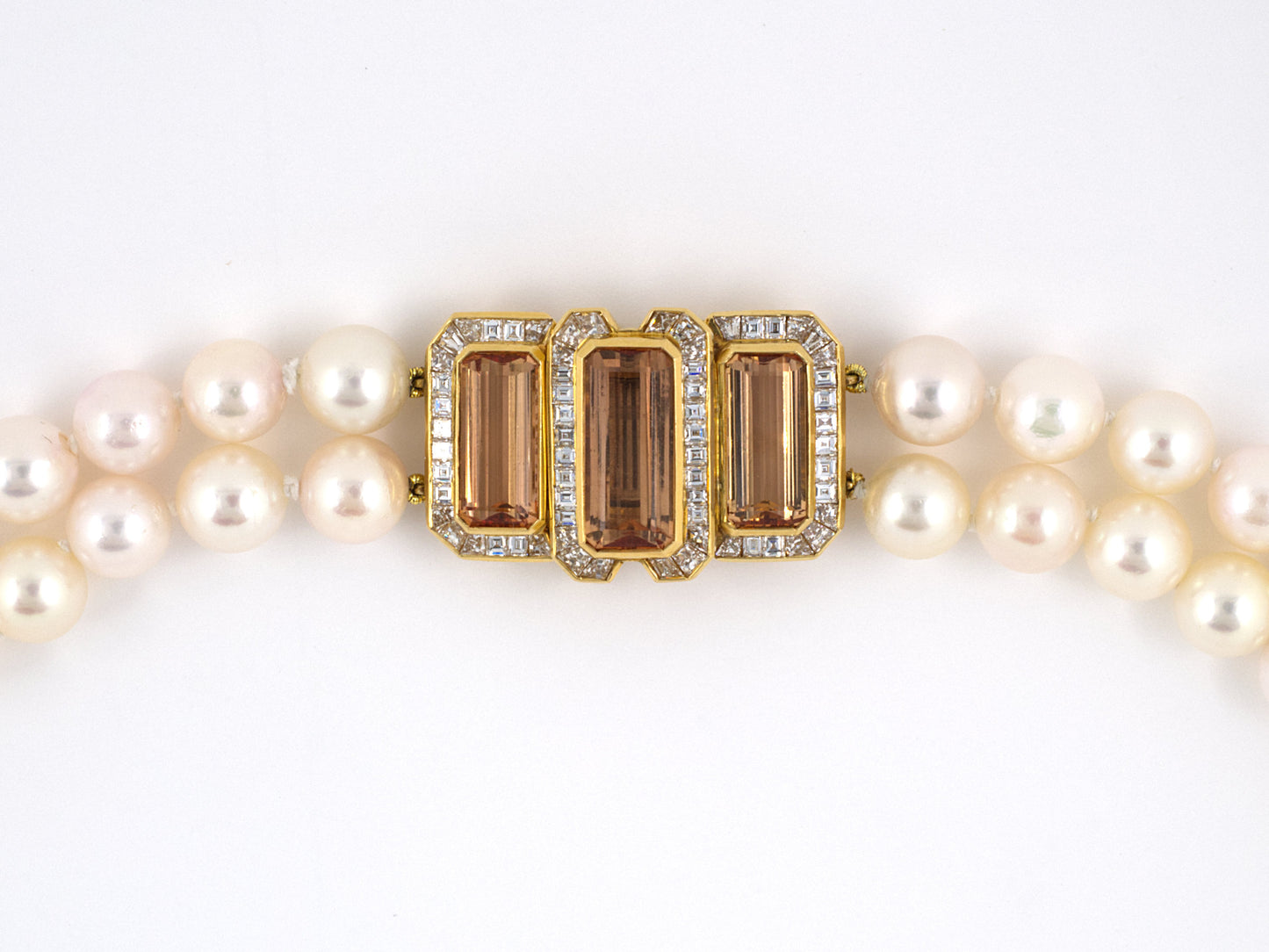 43628 - Circa 1980s Albert Pujol Gold Pearl Topaz Diamond Necklace