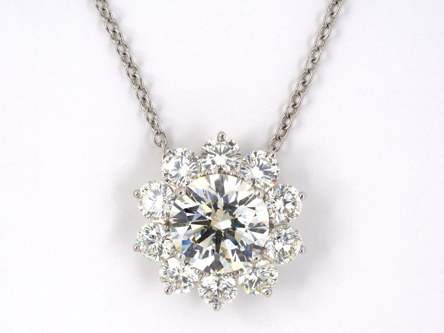 43633 - SOLD - Platinum Diamond Cluster Pendant And Necklace