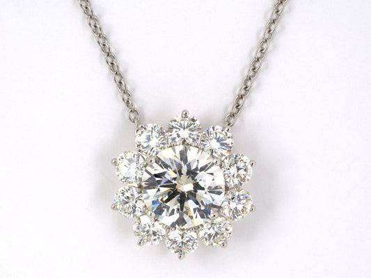 43633 - SOLD - Platinum Diamond Cluster Pendant And Necklace